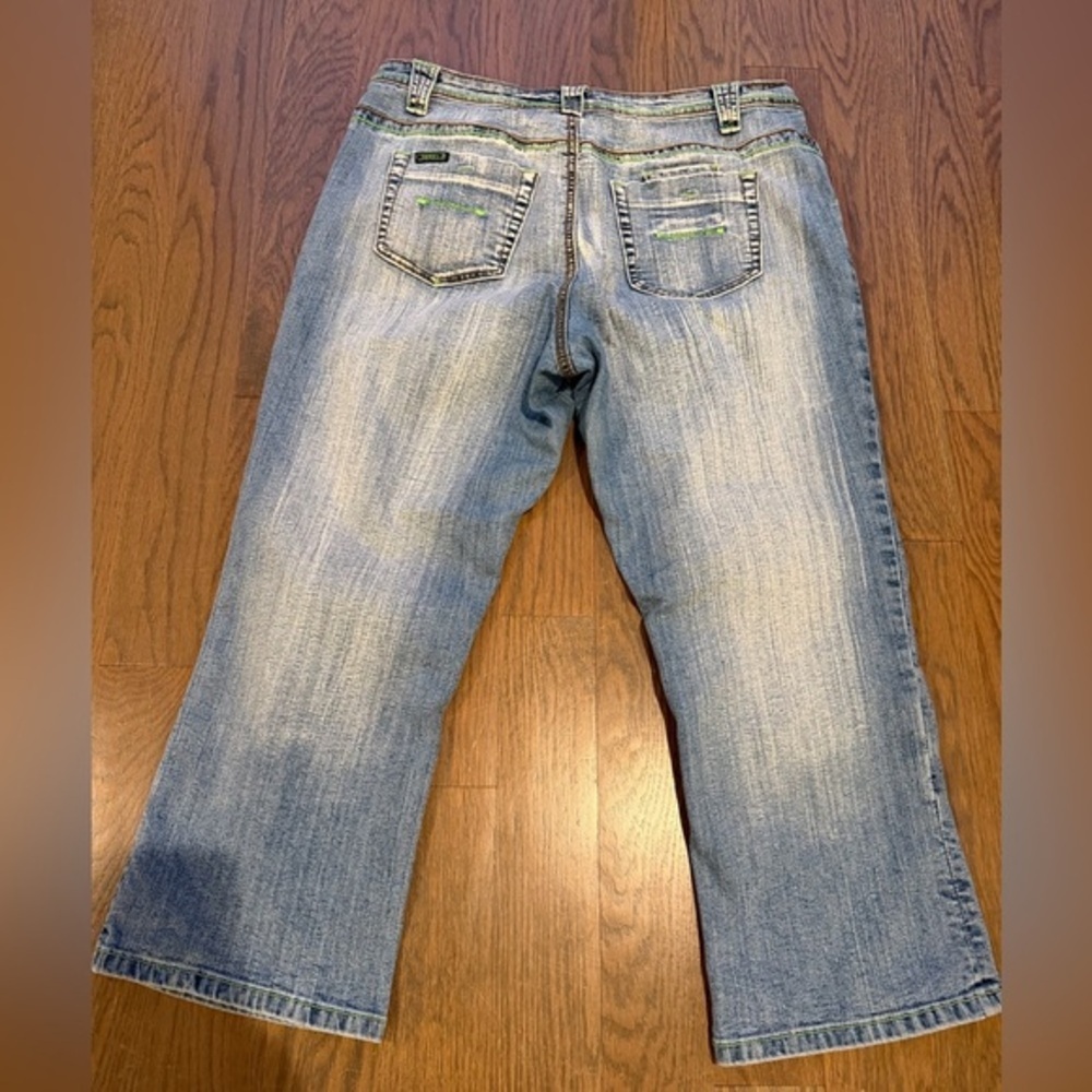 VINTAGE Capri Women's SIZE 15 CREST Denim light green Stitch Jeans USA